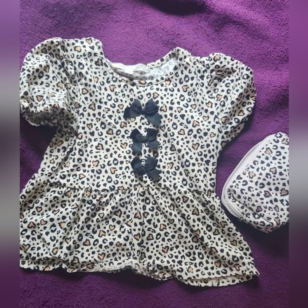 btween Leopard Print Kids Blouse with Black Accents